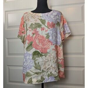 Joie Plus Size 1X Blouse Floral Multicolor Linen Side Buttons Casual Boho